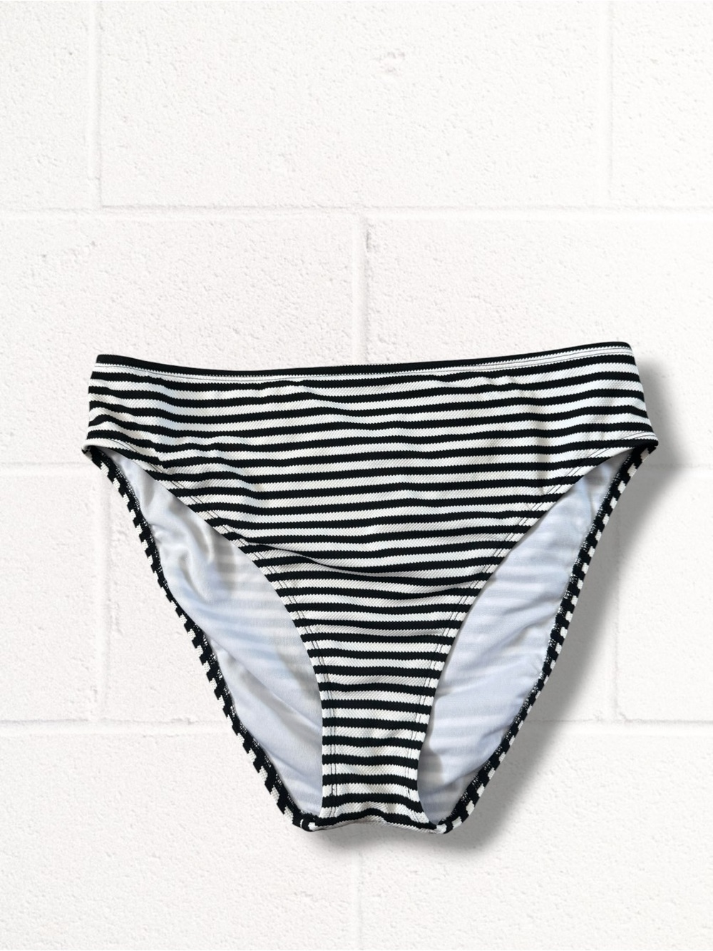Shade & Shore Textured Black and White Striped High-Rise Bikini Bottom, XL